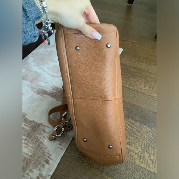 CHARLES JOURDAN Flora Pebbled Leather Brown Medium Shoulder Purse Bag LIKE NEW - Picture 11 of 16